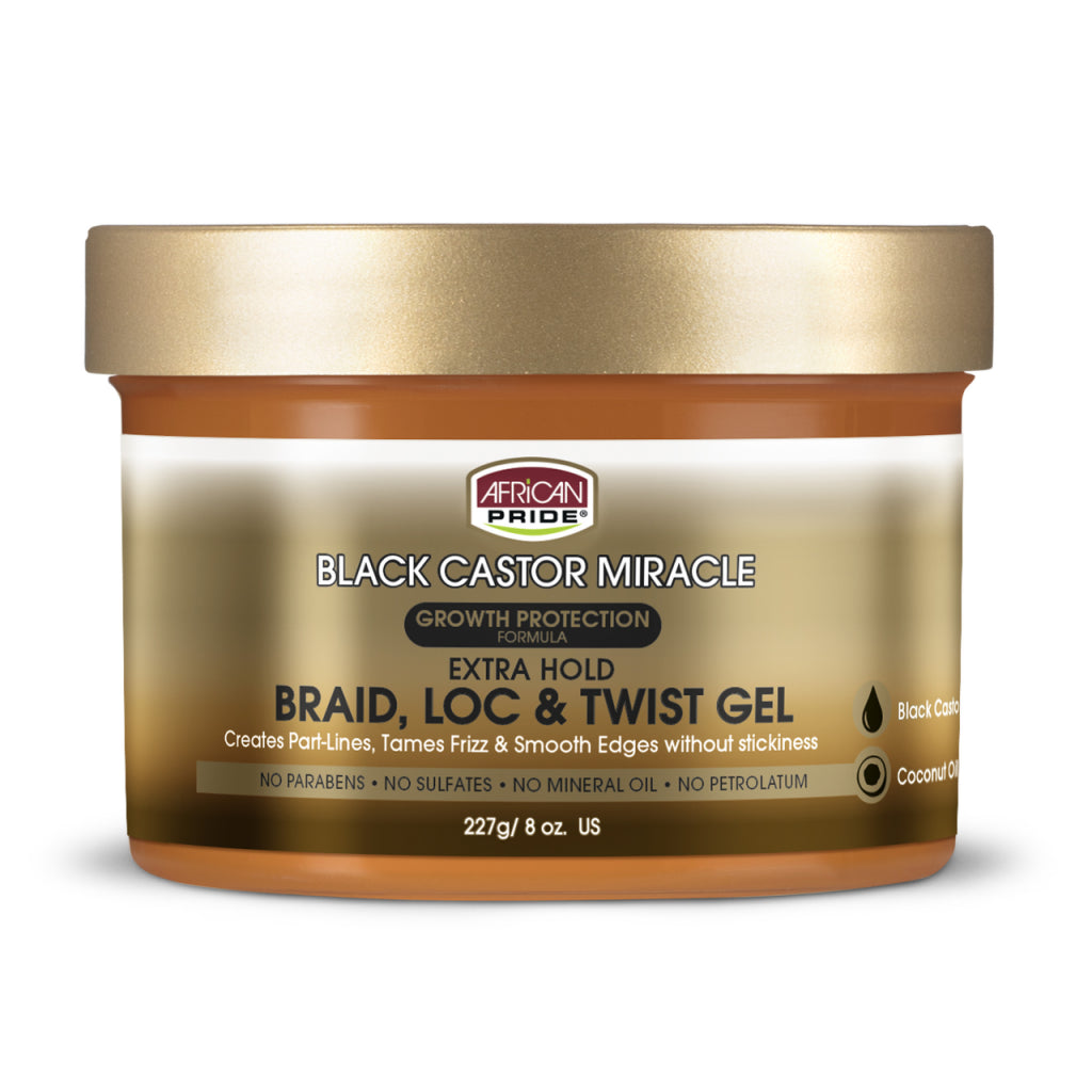 African Pride Black Castor Miracle Braid, Loc & Twist Gel – Extra Hold 227g