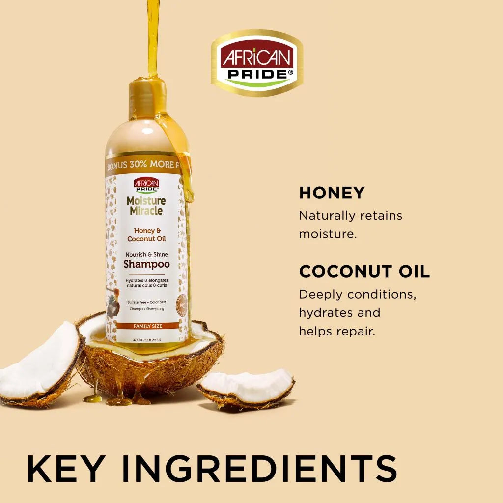 African Pride Moisture Miracle Honey & Coconut Oil Shampoo 473 ml
