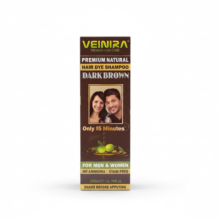 Veinira Premium Natural Hair Dye Shampoo - Dark Brown 200ml